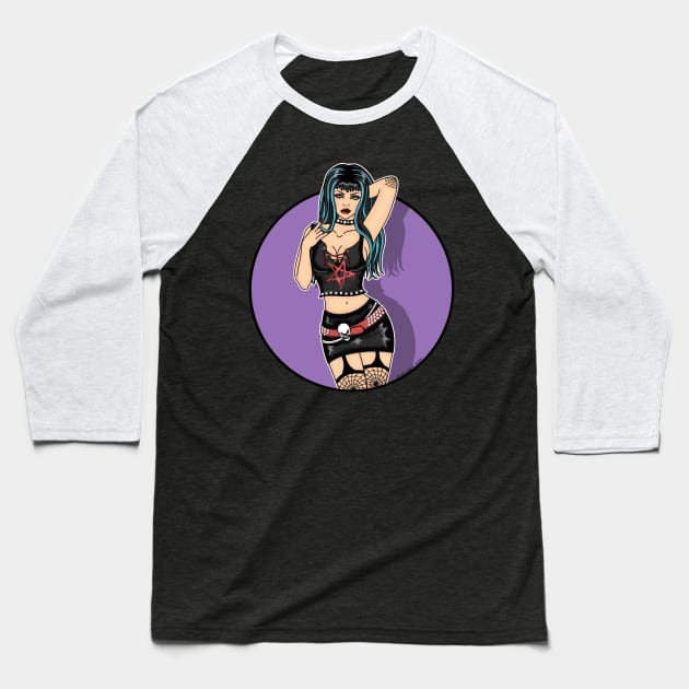 Satanic Sexy Pinup Baseball T-Shirt by VixxxenDigitalDesign